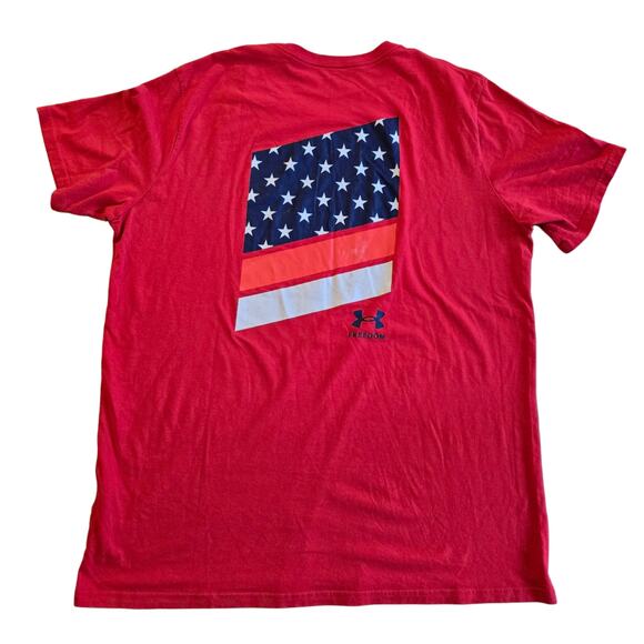 Red Flag Tshirt UA Freedom Size 2X Loose Graphic Tee Under Armour Short Sleeve - Picture 7 of 8